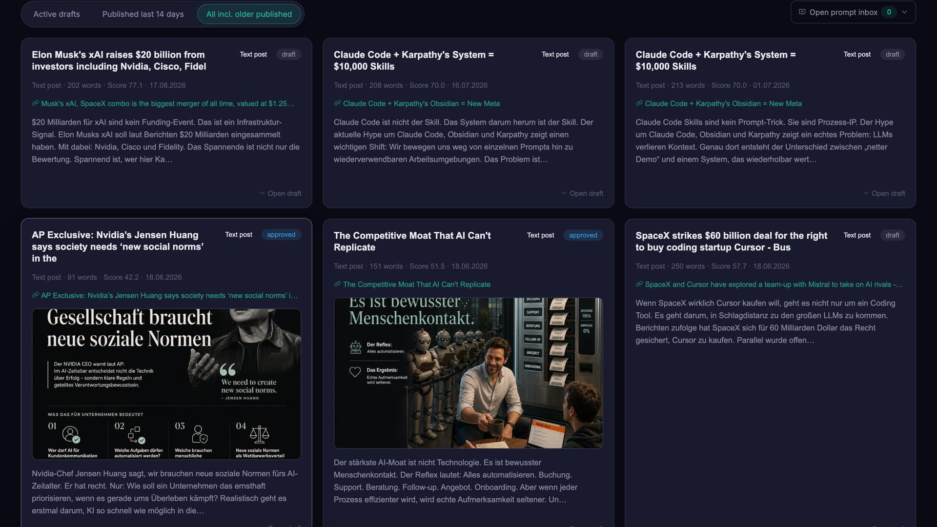 Social media pipeline: post drafts with visuals