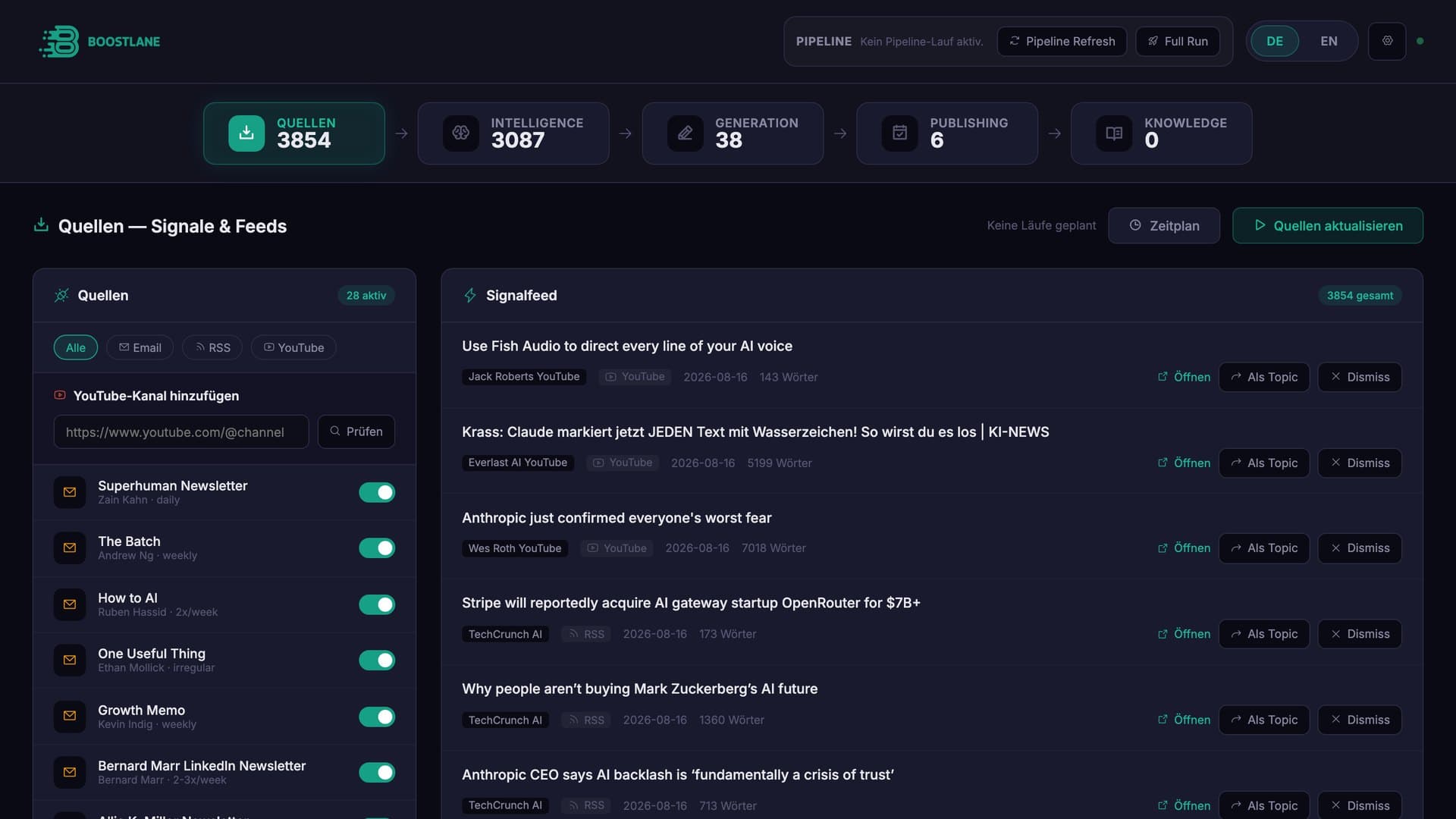 Social-Media-Pipeline: Quellen und Signalfeed